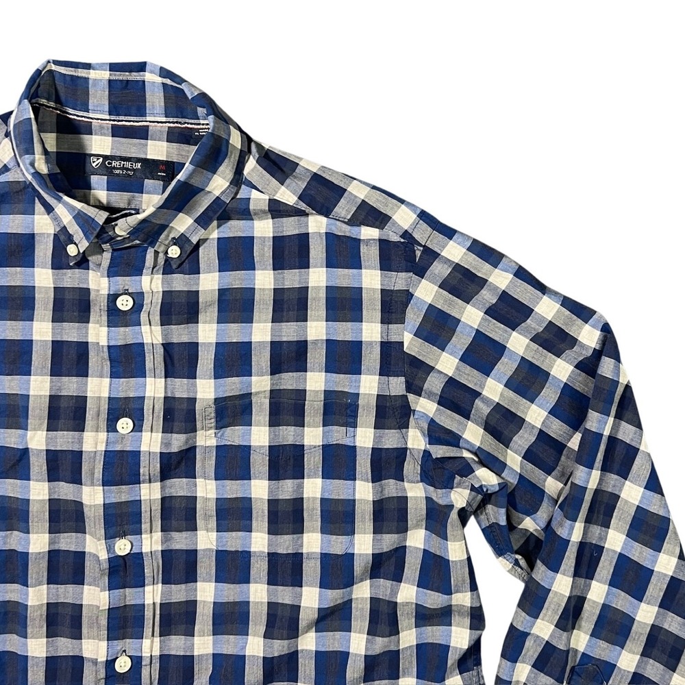 Cremieux‎ Buffalo Check Plaid Button Down Shirt Men's Medium Blue White Cotton